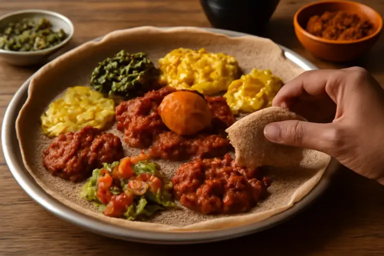 Piatti tipici dell’Etiopia: il dettaglio dell’injera che trasforma ogni degustazione
